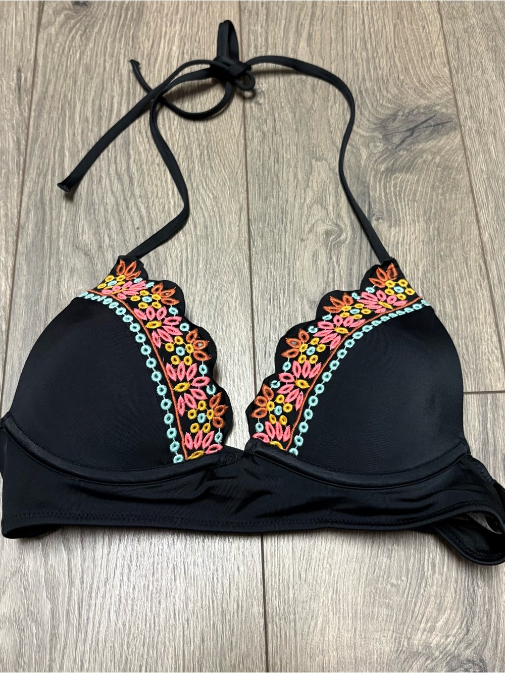Black halter push-up bikini top